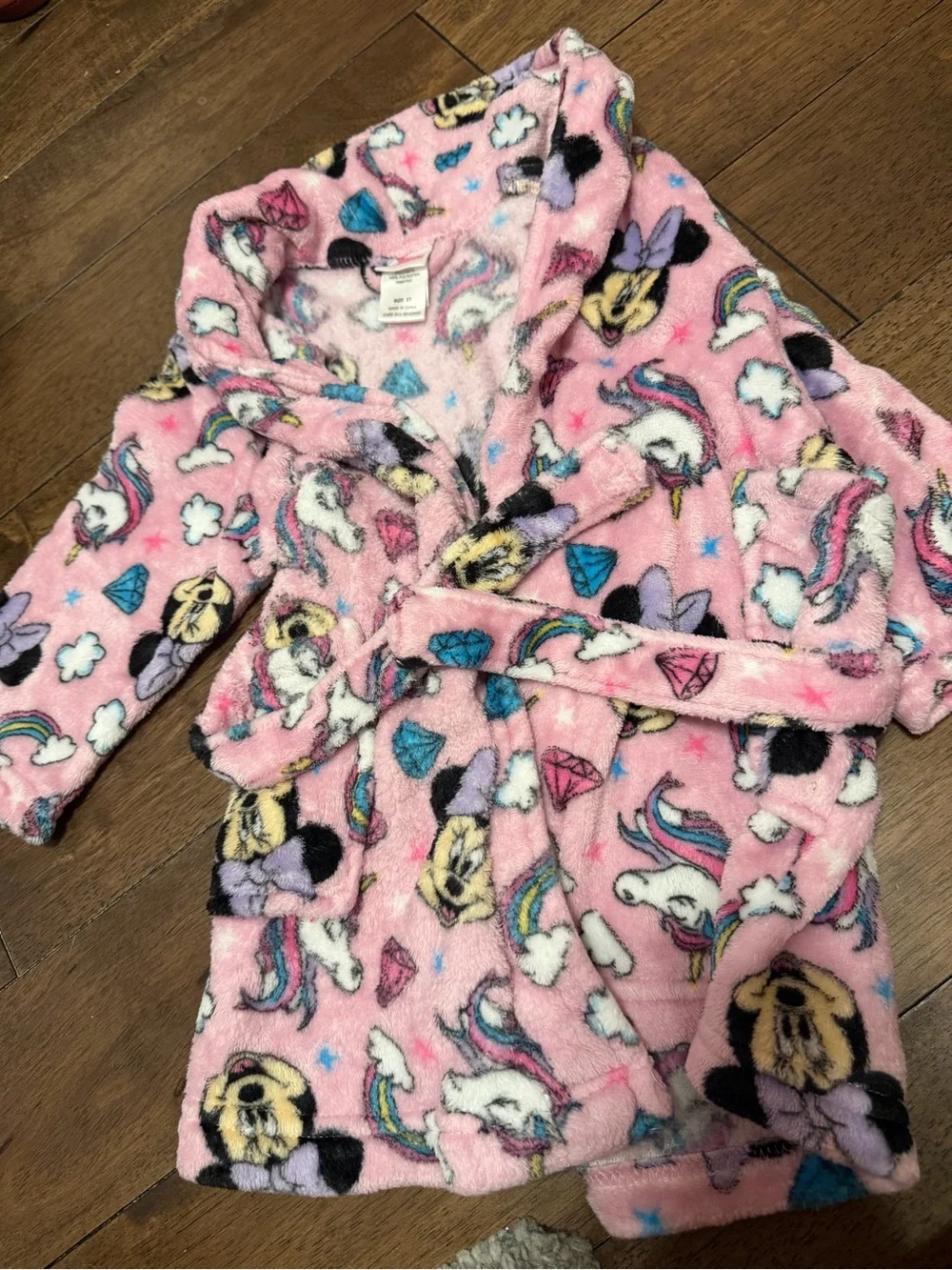 Toddler girl Pink Unicorn Plush Robe with Rainbow Accents